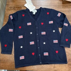 The Quacker Factory Patriotic Flag Cardigan NWT. Medium.